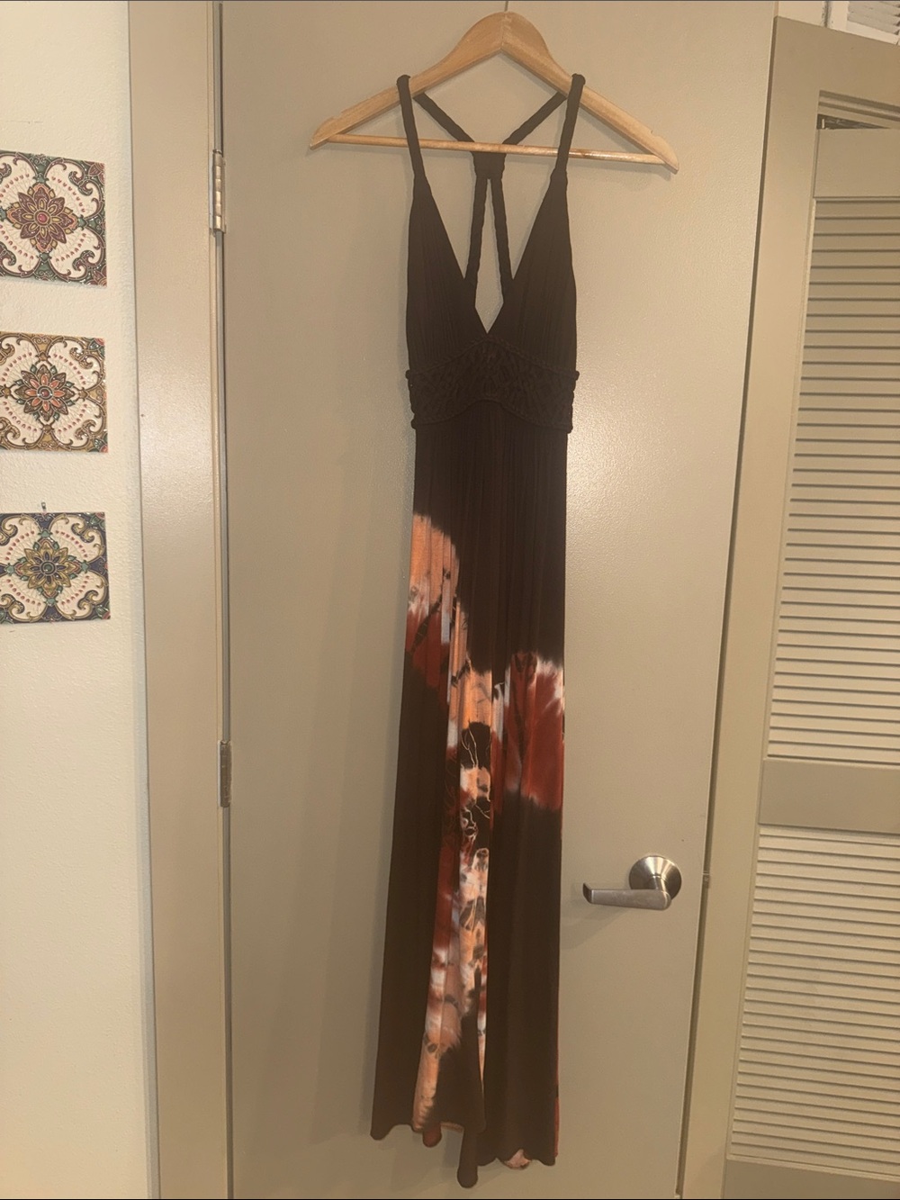 Sky Brown Tie-Dye Maxi Dress with Strappy Back